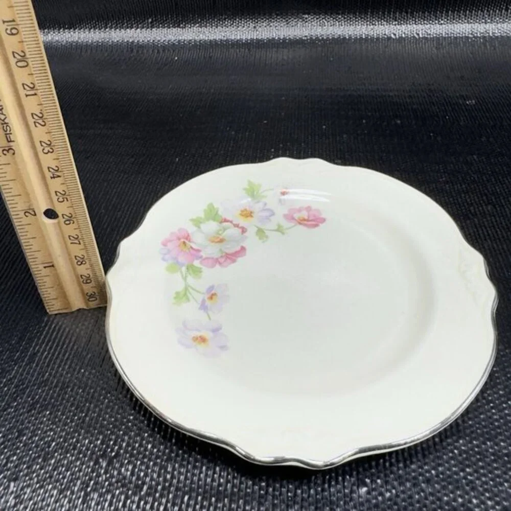 Homer Laughlin Virginia Rose Platinum Trim USA Rose Floral 6inch Plate Dish Set3